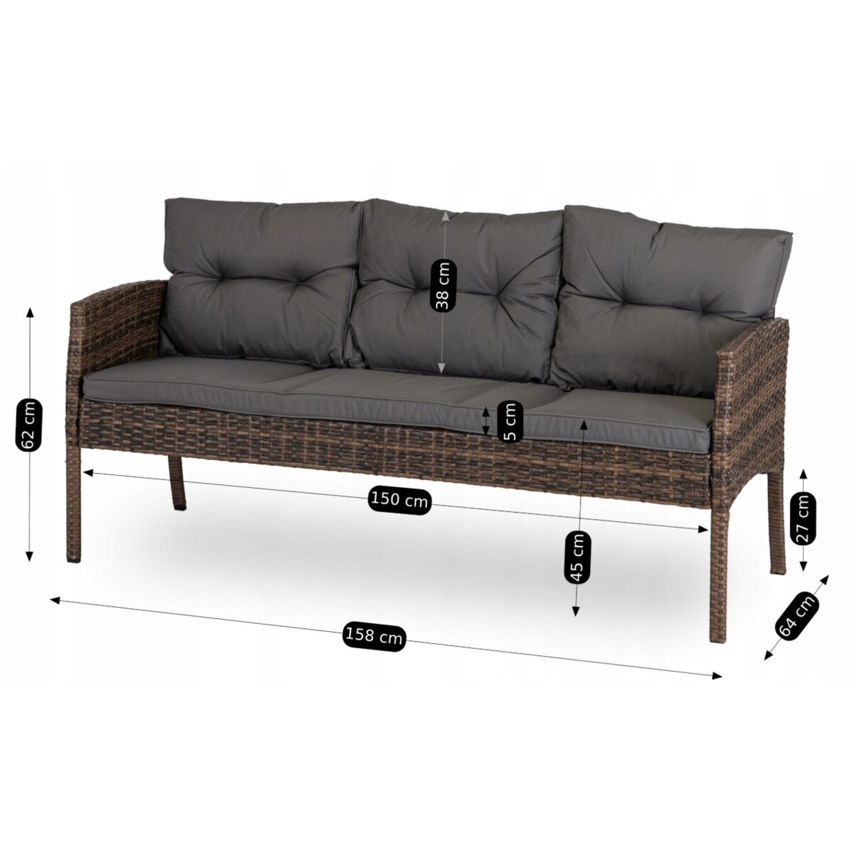 Zestaw Mebli Ogrodowych Technorattan Na Taras Ogród Komplet Brąz ATLANTA