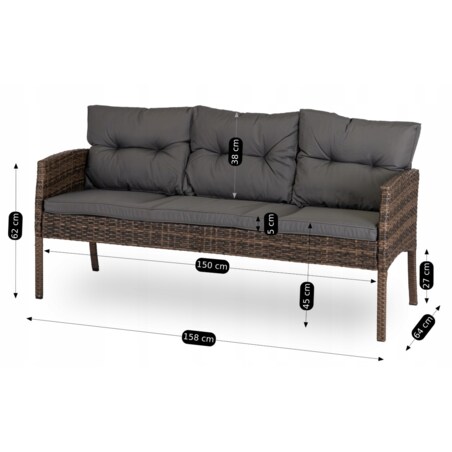 Zestaw Mebli Ogrodowych Technorattan Na Taras Ogród Komplet Brąz ATLANTA