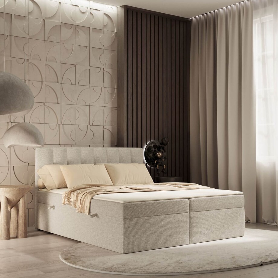 Łóżko tapicerowane AMARO 160x200 z pojemnikiem, Jasny Beż, tkanina Megan 353