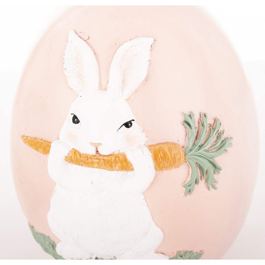 Dekoracja - jajko ozdobne 12x9x9 cm PISANKA różowa z królikiem