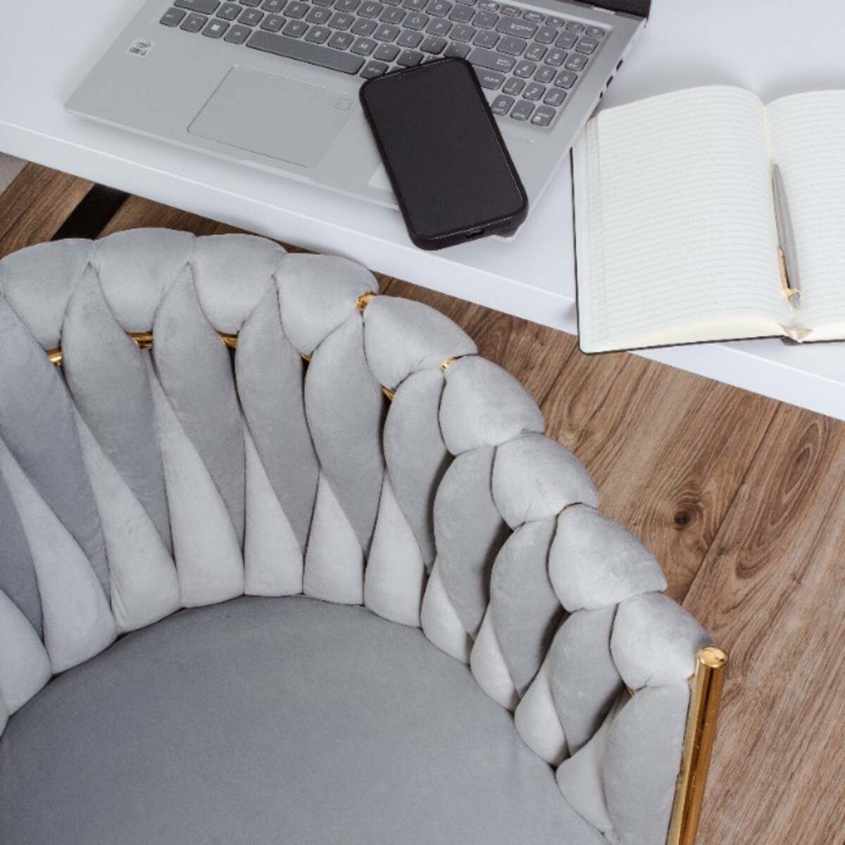 Fotel biurowy krzesło obrotowe regulowane welurowe szare