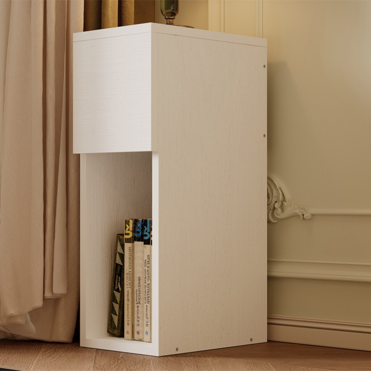 Szafka nocna biała z szufladą stolik z półką nowoczesny sypialni 55 cm