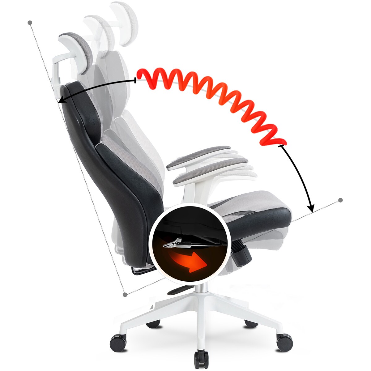 Krzesło biurowe obrotowe ergonomiczne szare-białe DUNCAN