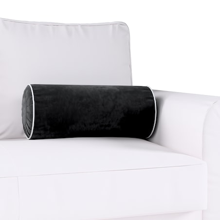 Poduszka wałek z zakładkami z lamówką, głęboka czerń, Ø20 x 50 cm, Velvet