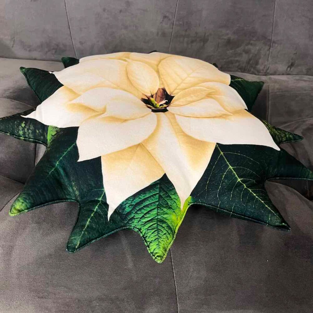 Poduszka duża Gwiazda Betlejemska biała Poinsencja