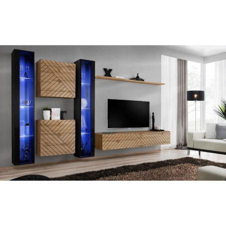 Meblościanka SWITCH LAMEL XVI dąb wotan/czarna