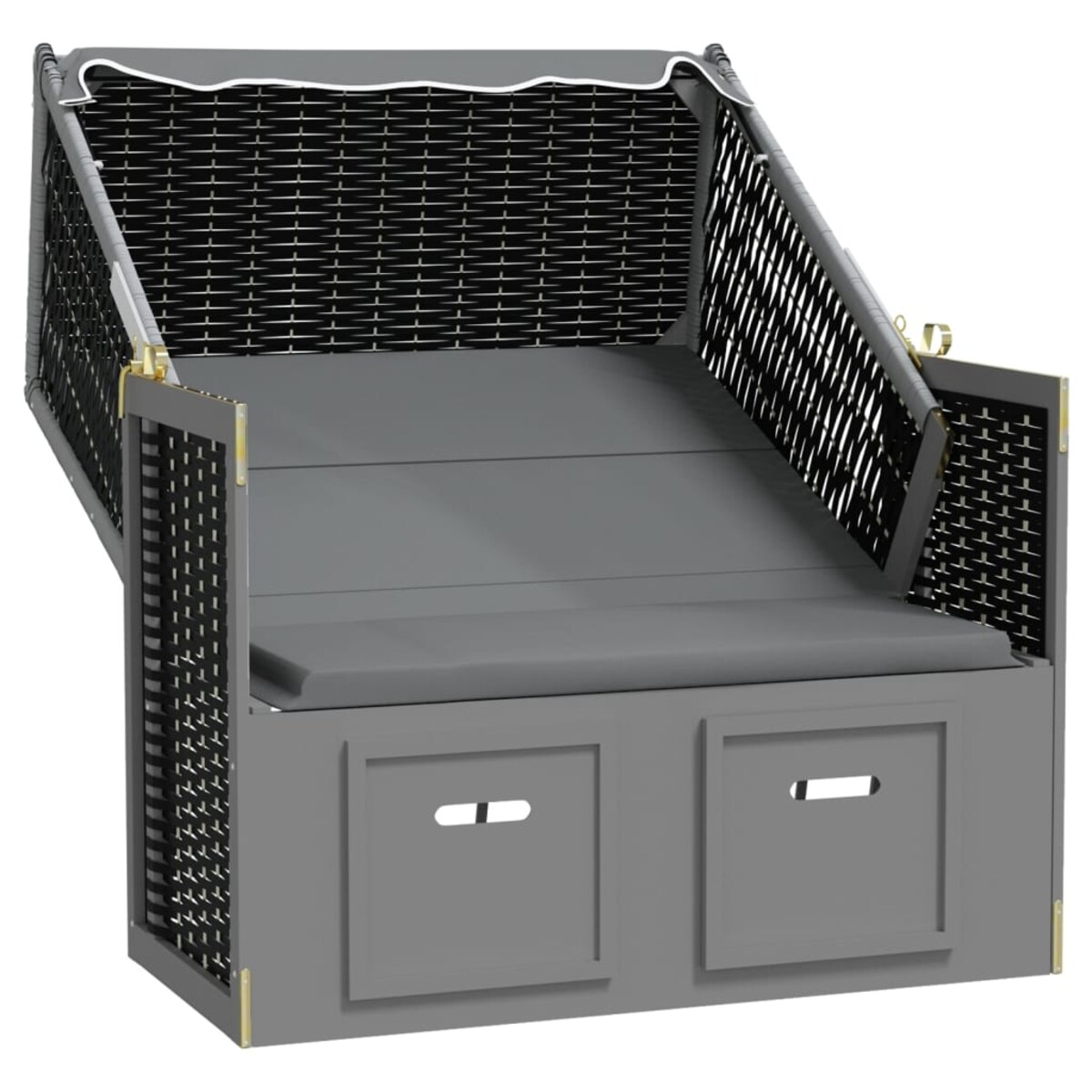 vidaXL Kosz plażowy z zadaszeniem, rattan PE i drewno, antracyt-czerń