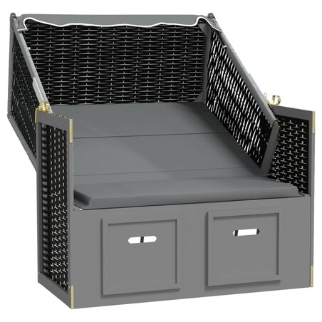 vidaXL Kosz plażowy z zadaszeniem, rattan PE i drewno, antracyt-czerń