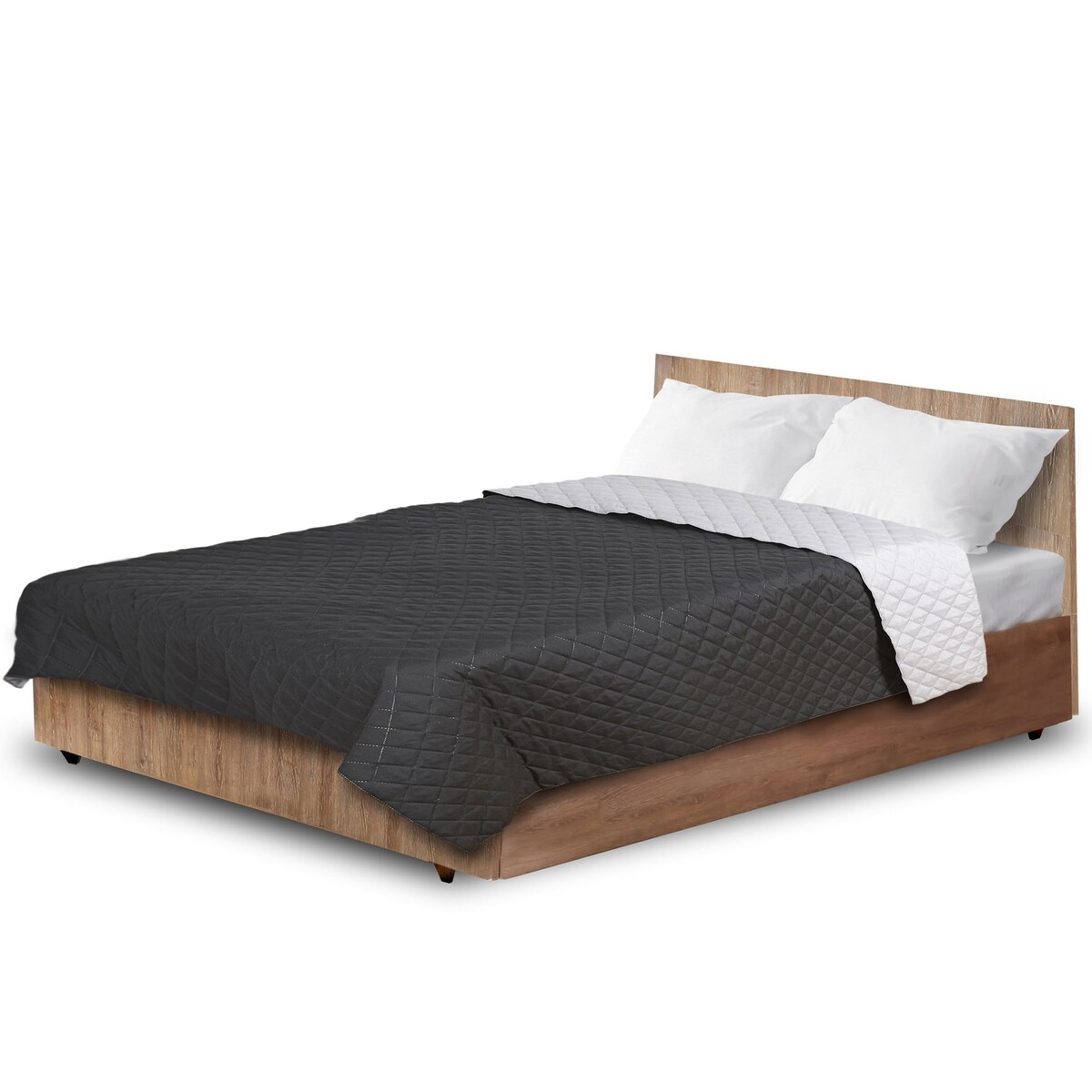 Narzuta Na Łóżko Kanapę Na Plażę Pikowana 200X220 Cm Szaro-Czarna