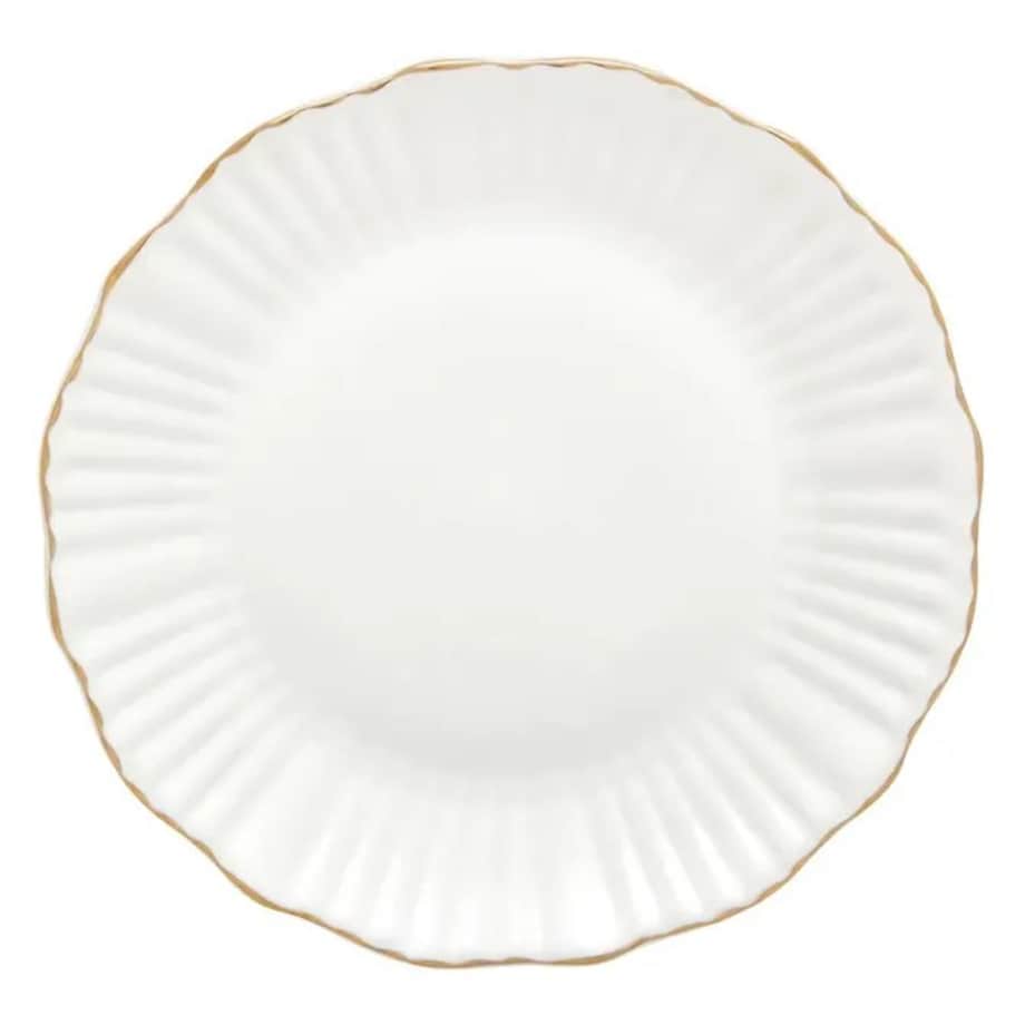 Komplet 6 porcelanowych talerzy obiadowych, białe ze złotem, Daphné, 27 cm