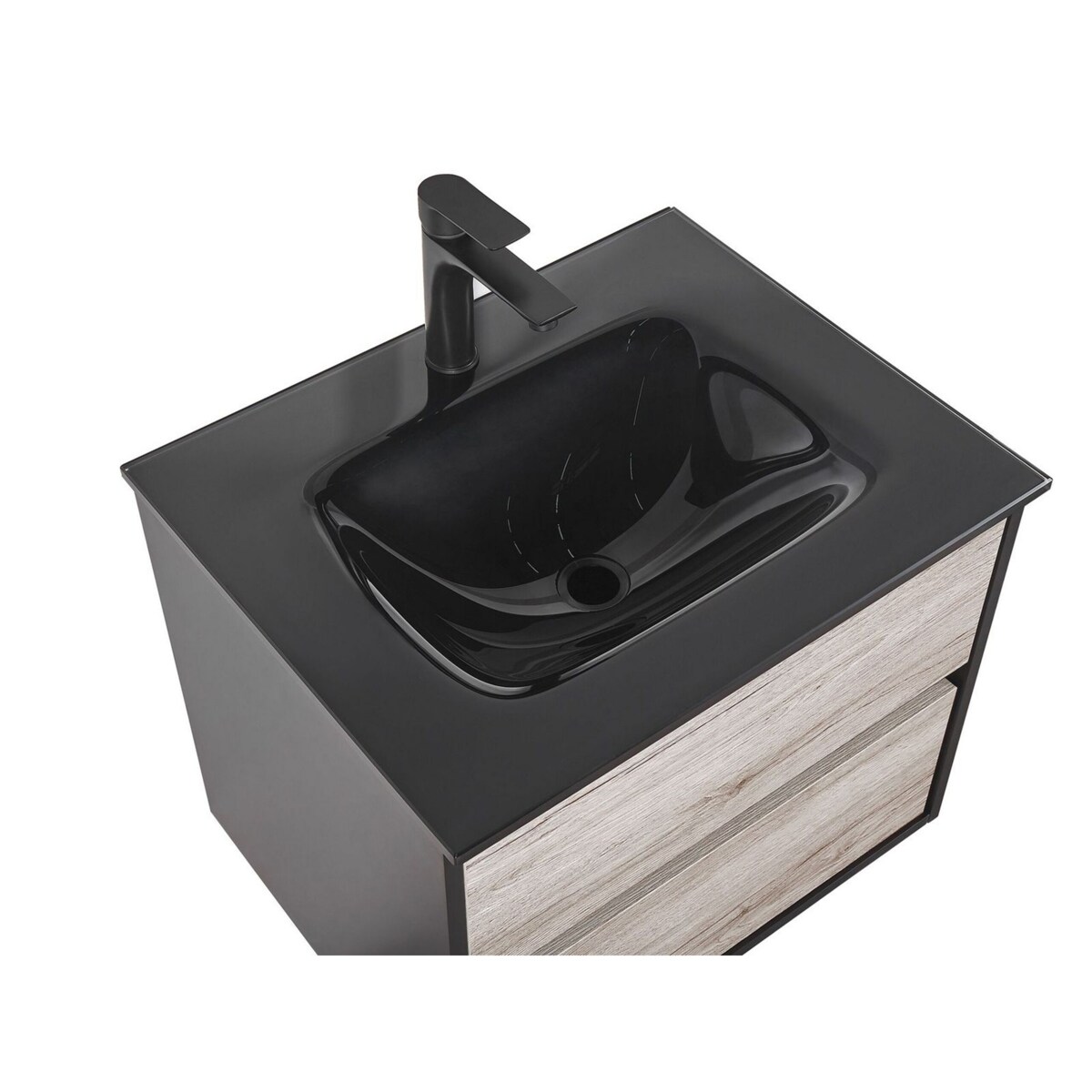 Zestaw mebli łazienkowych z umywalką 60 cm jasne drewno z czarnym TERUEL