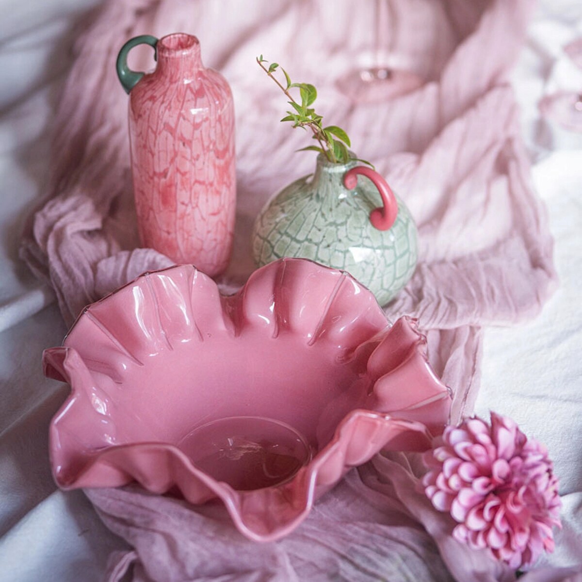 MISA DEKORACYJNA RÓŻOWA 28cm SZKLANA MISKA PATERA RÓŻOWA NA DEKORACJE