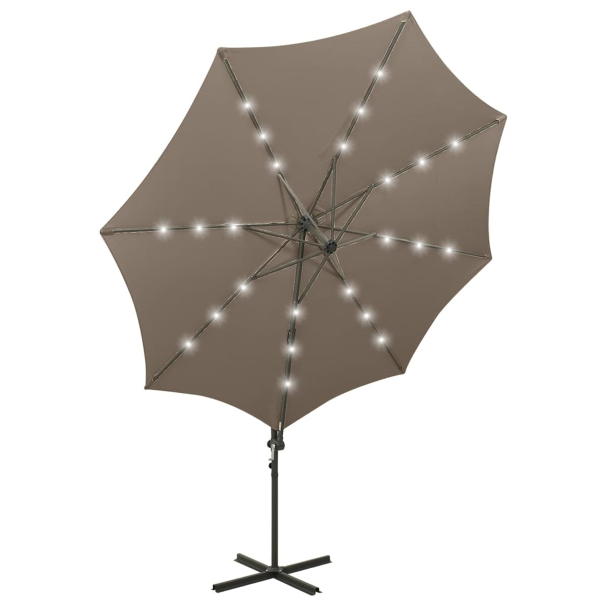 vidaXL Parasol wiszący z lampkami LED i słupkiem, 300 cm, taupe