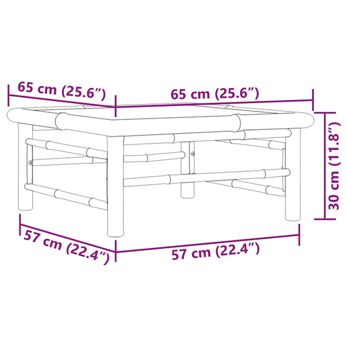 vidaXL Stolik ogrodowy, 65x65x30 cm, bambusowy