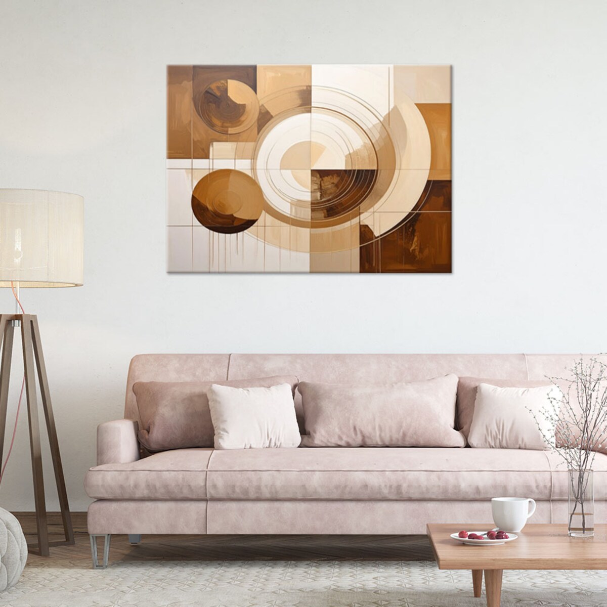 Obraz do salonu sypialni kuchni, Abstrakcyjne koła kształty w odcieniach beżu