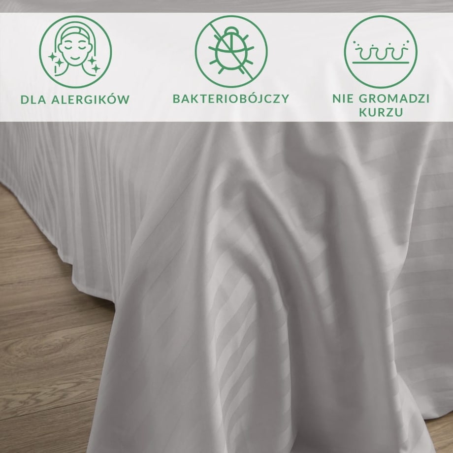 Prześcieradło bambusowe satyna bawełniana 220x260 Bamboo paski, szare