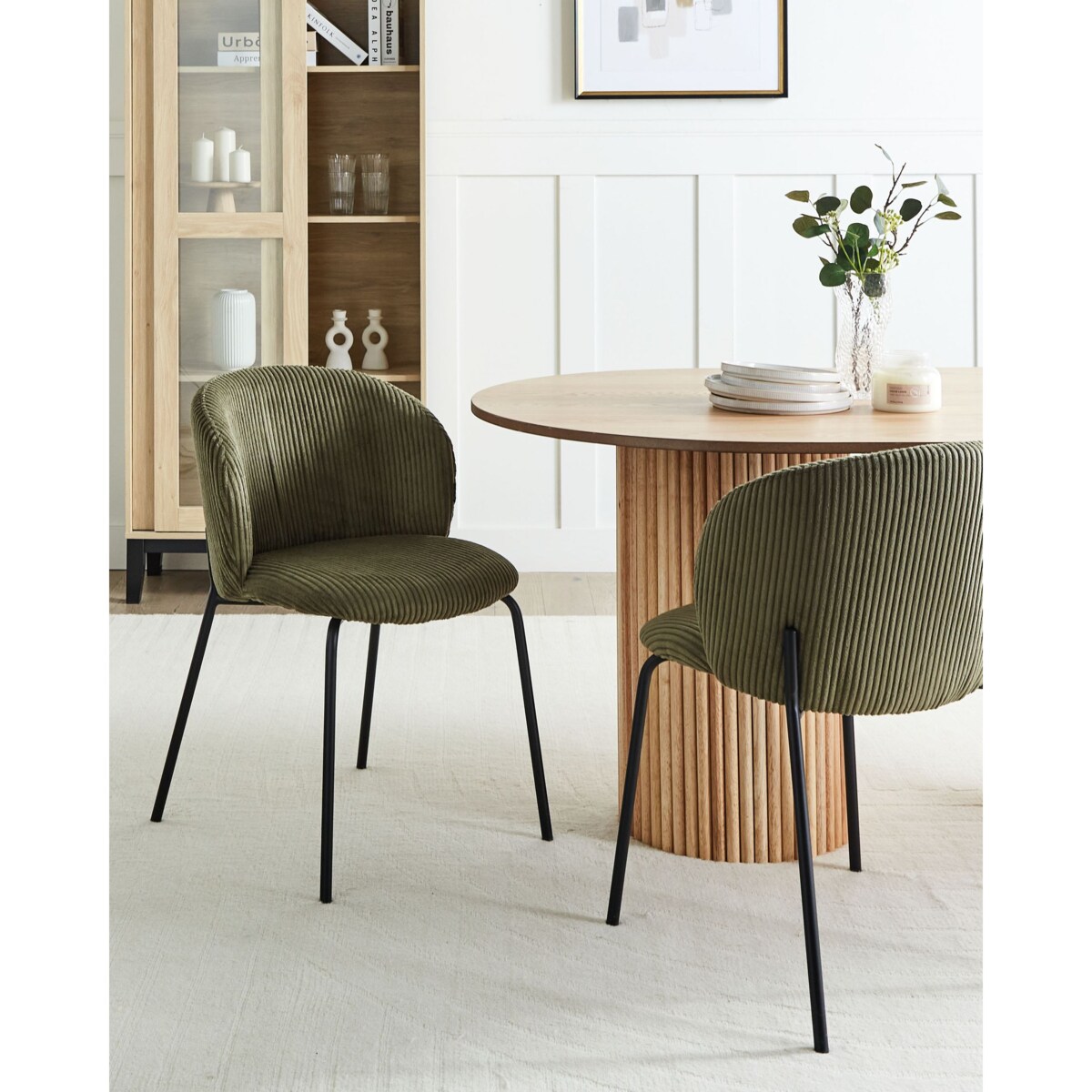 Zestaw 2 krzeseł do jadalni MILES Sztruks Oliwkowy