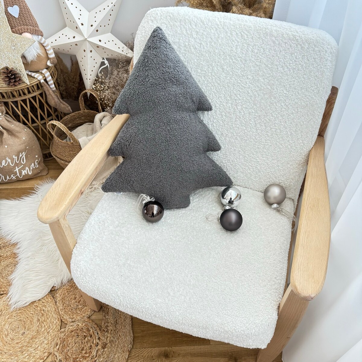 Poduszka Choinka boucle szara