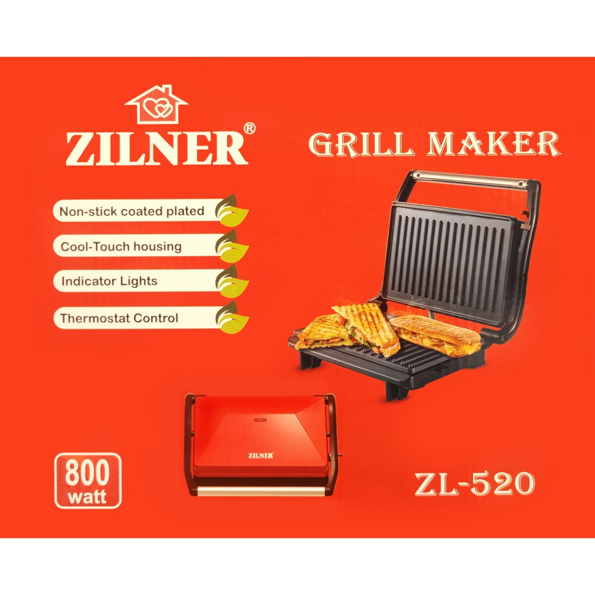 Mini grill elektryczny opiekacz do panini kanapek kompaktowy 800W ZILNER
