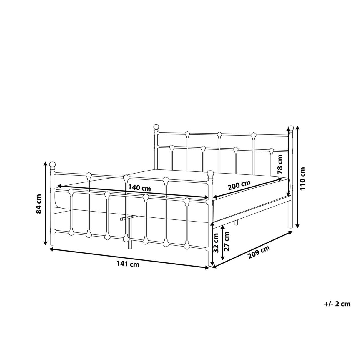Łóżko metalowe 140 x 200 cm czarne LYNX