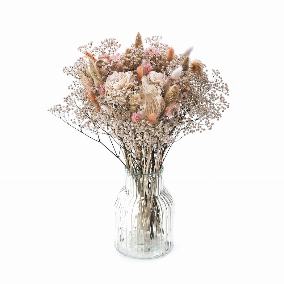 Bukiet suszonych kwiatów Serenita - gipsówka, setaria, kocanka