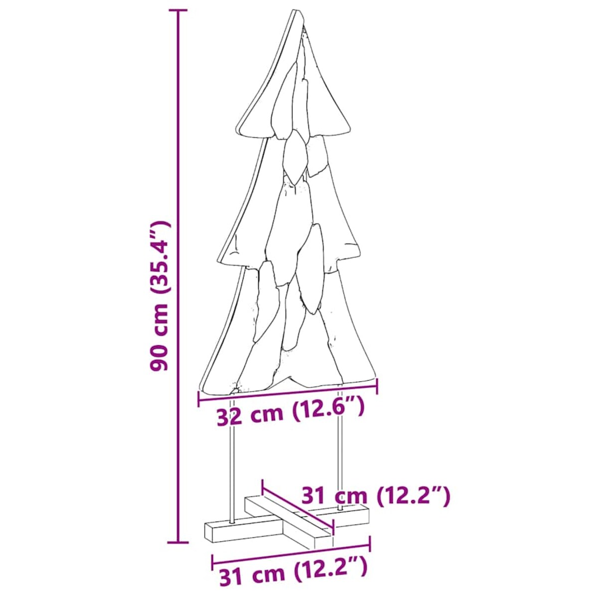 vidaXL Choinka z podstawą Brązowy 90 cm Lite drewno tekowe