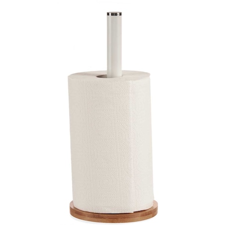 Stojak na ręcznik papierowy, biały, bambusowa podstawa