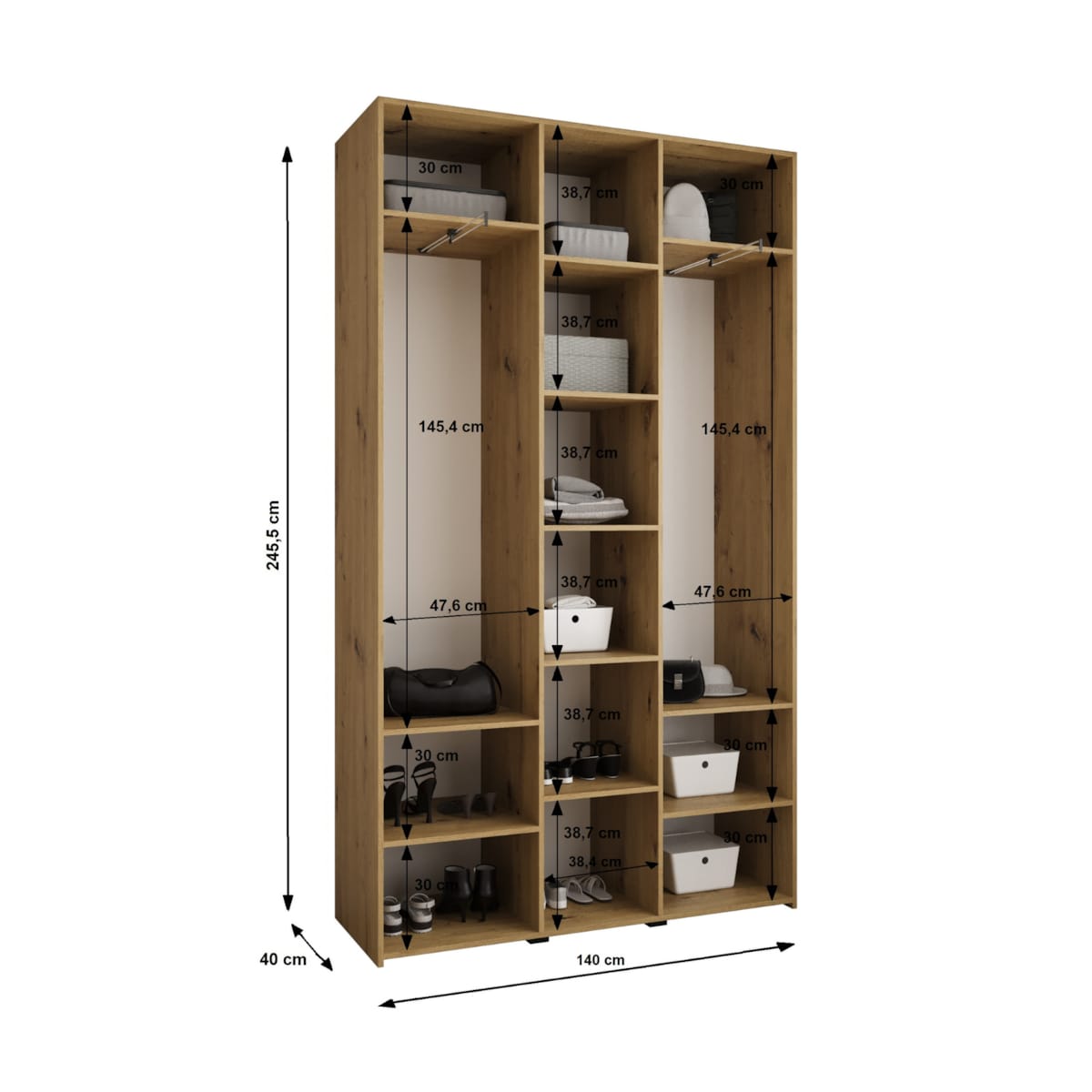 Szafa trzydrzwiowa Como 4 140 gł.40 kaszmir+czarny
