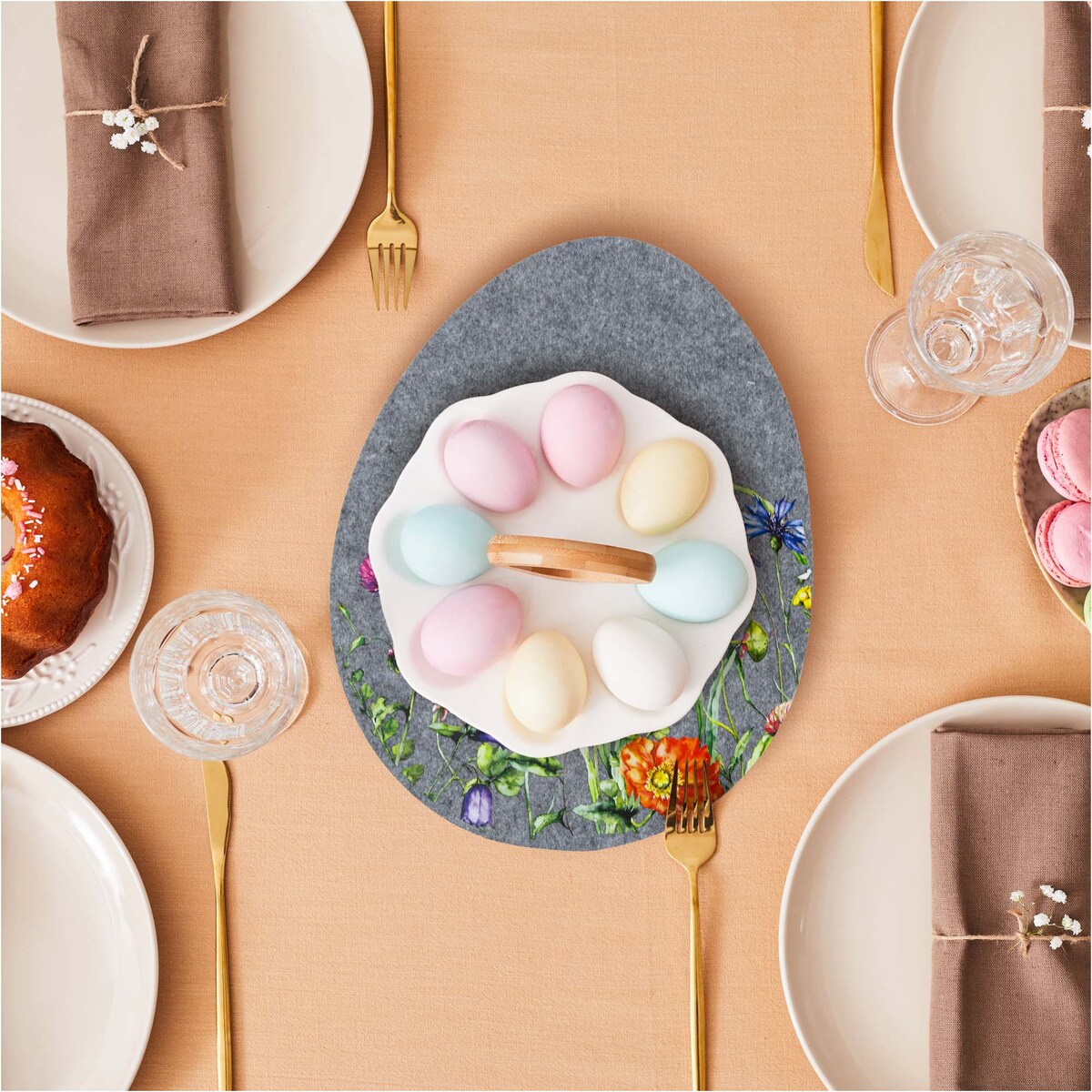 Podkładka Filcowa Wielkanocna Pisanka Na Stół Dekoracyjna Ozdobna Kwiaty Ciemnoszara 40X31,5 Cm