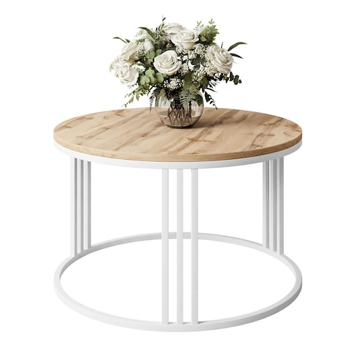 Okrągły stolik kawowy LORI LOFT biały / dąb wotan