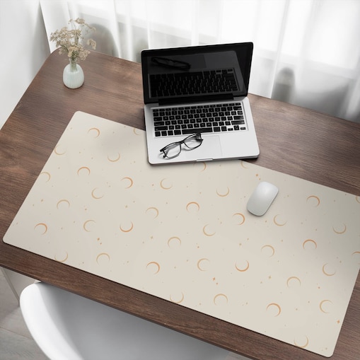 Kremowa mata na biurko Księżyce i gwiazdki, 120x60 cm