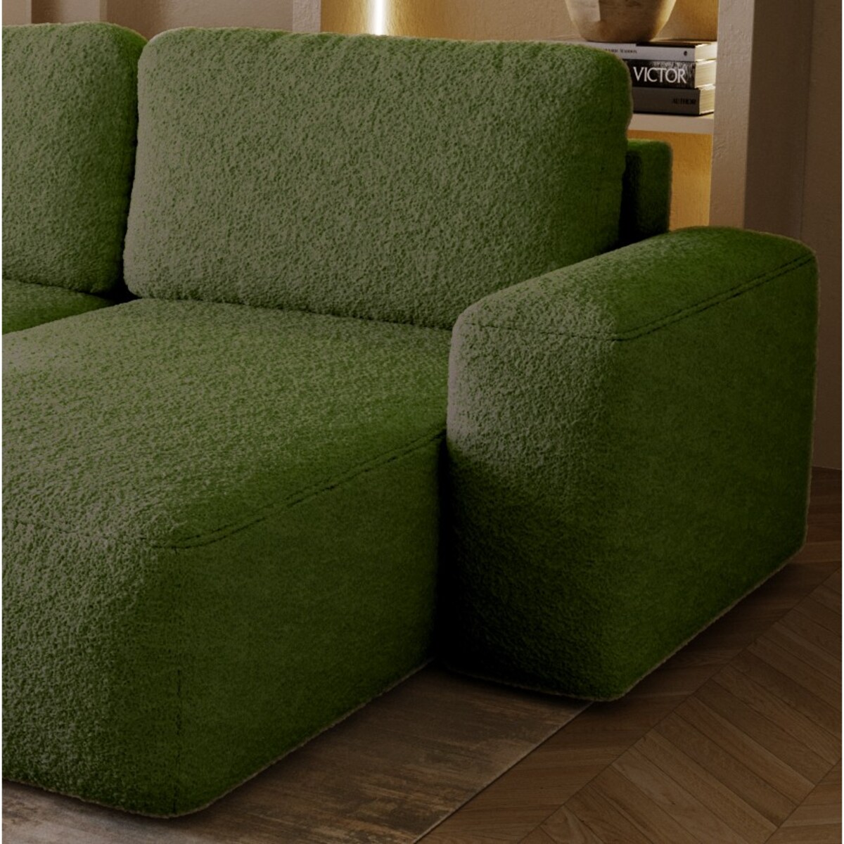 Narożnik Prawy ILO z funkcją spania i pojemnikiem na pościel, zielony