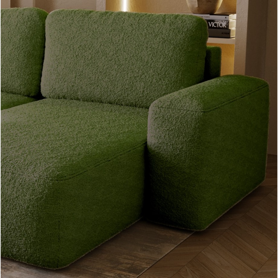 Narożnik Prawy ILO z funkcją spania i pojemnikiem na pościel, zielony