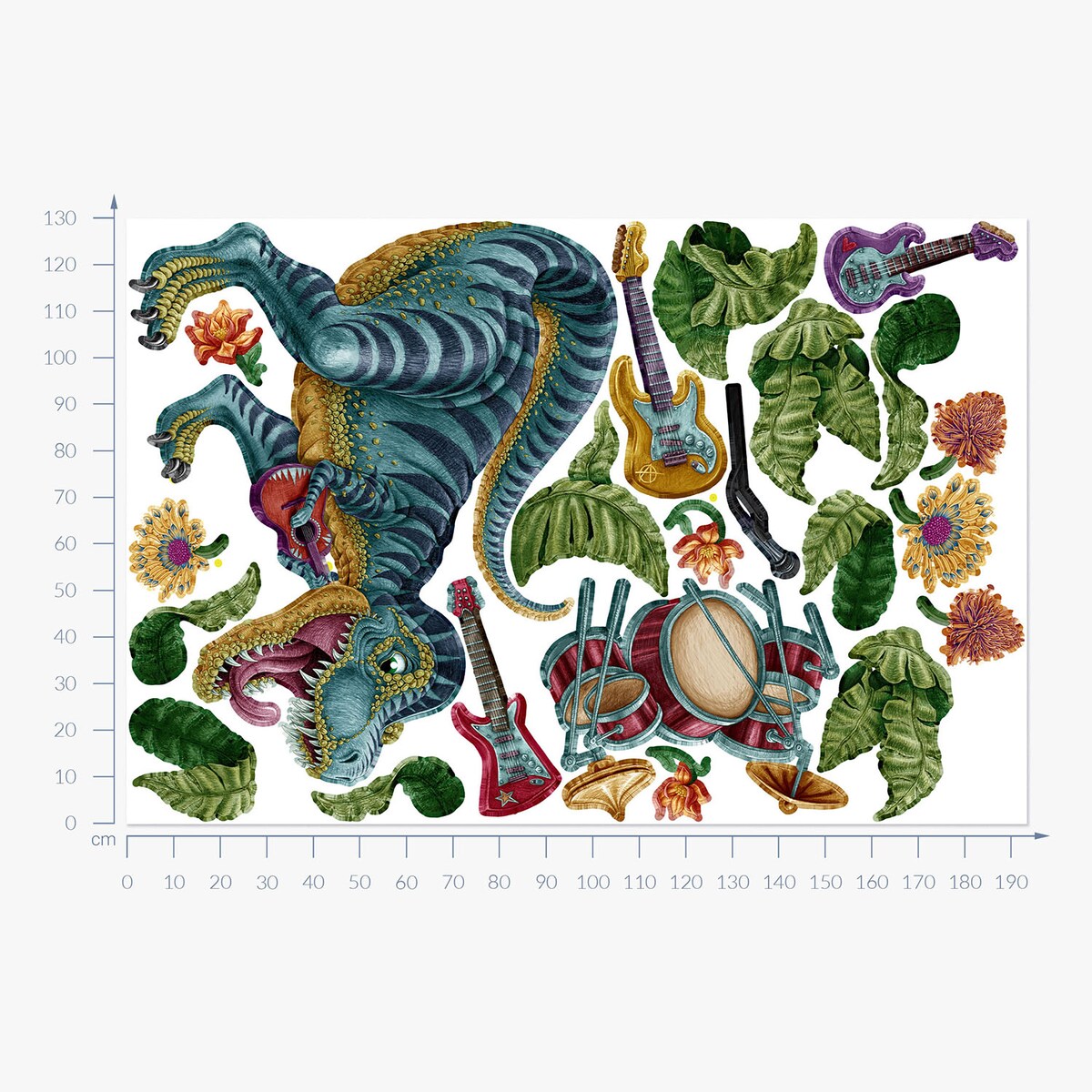 Zestaw naklejek na ścianę, Muzyczny dinozaur, 130cm