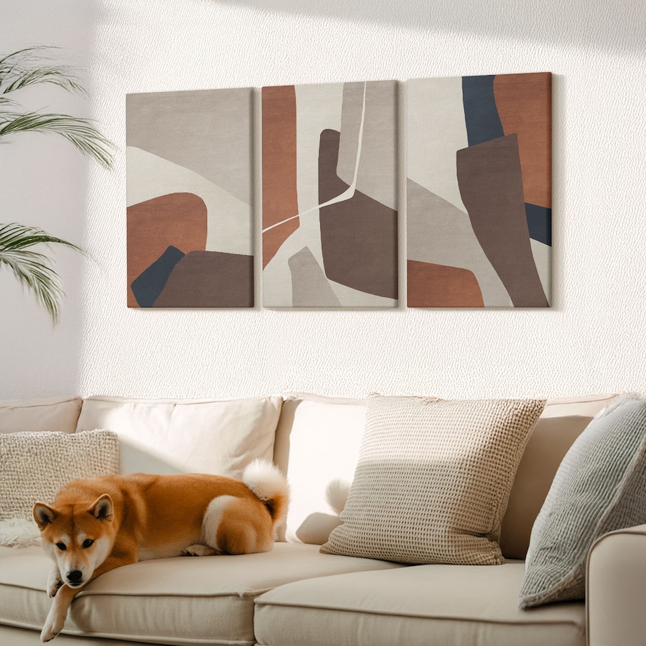 Zestaw 3 dużych obrazów na płótnie - Abstrakcyjne struktury nowoczesne boho - brązowy