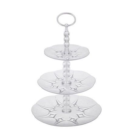 PATERA PLASTIKOWA TRZY PIĘTROWA NA CIASTA jedzenie owoce desery URODZINY