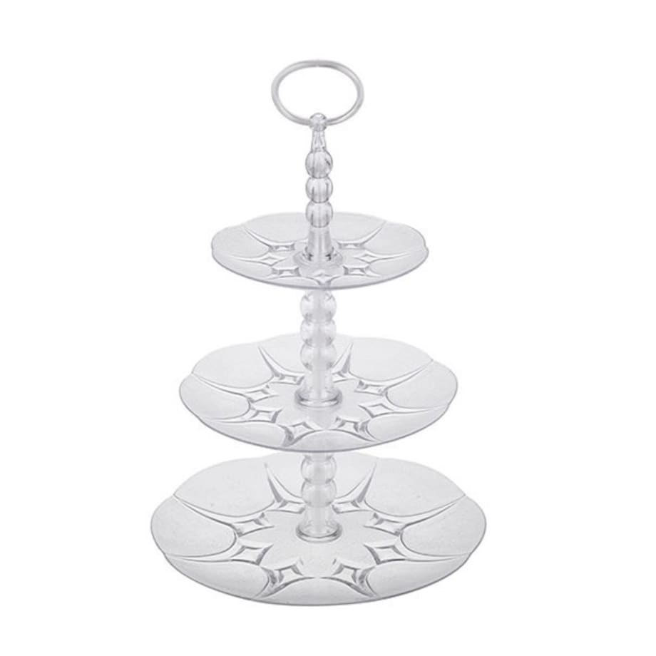 PATERA PLASTIKOWA TRZY PIĘTROWA NA CIASTA jedzenie owoce desery URODZINY