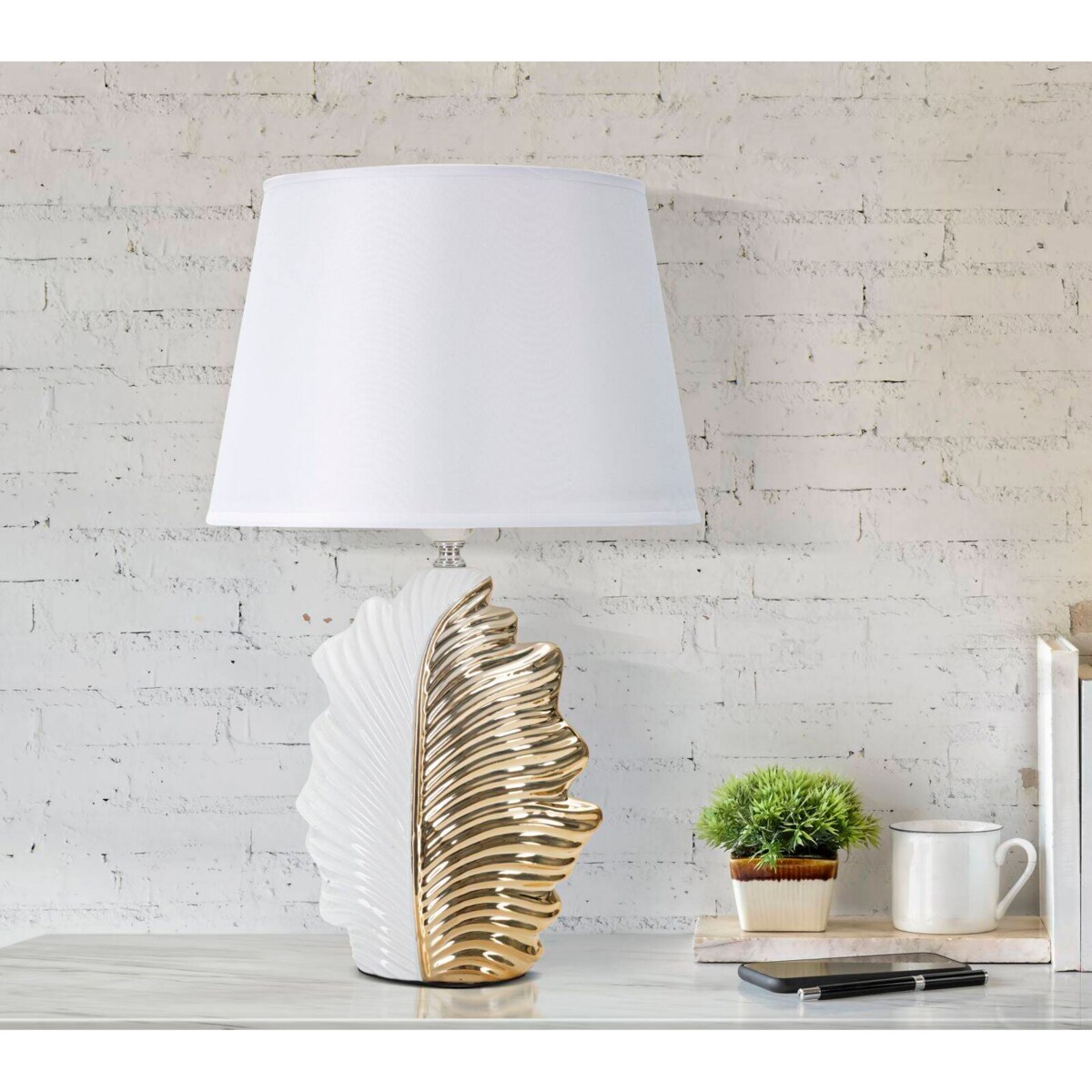 Lampa stołowa z podstawą w kształcie liścia, 30 x 47,5 cm