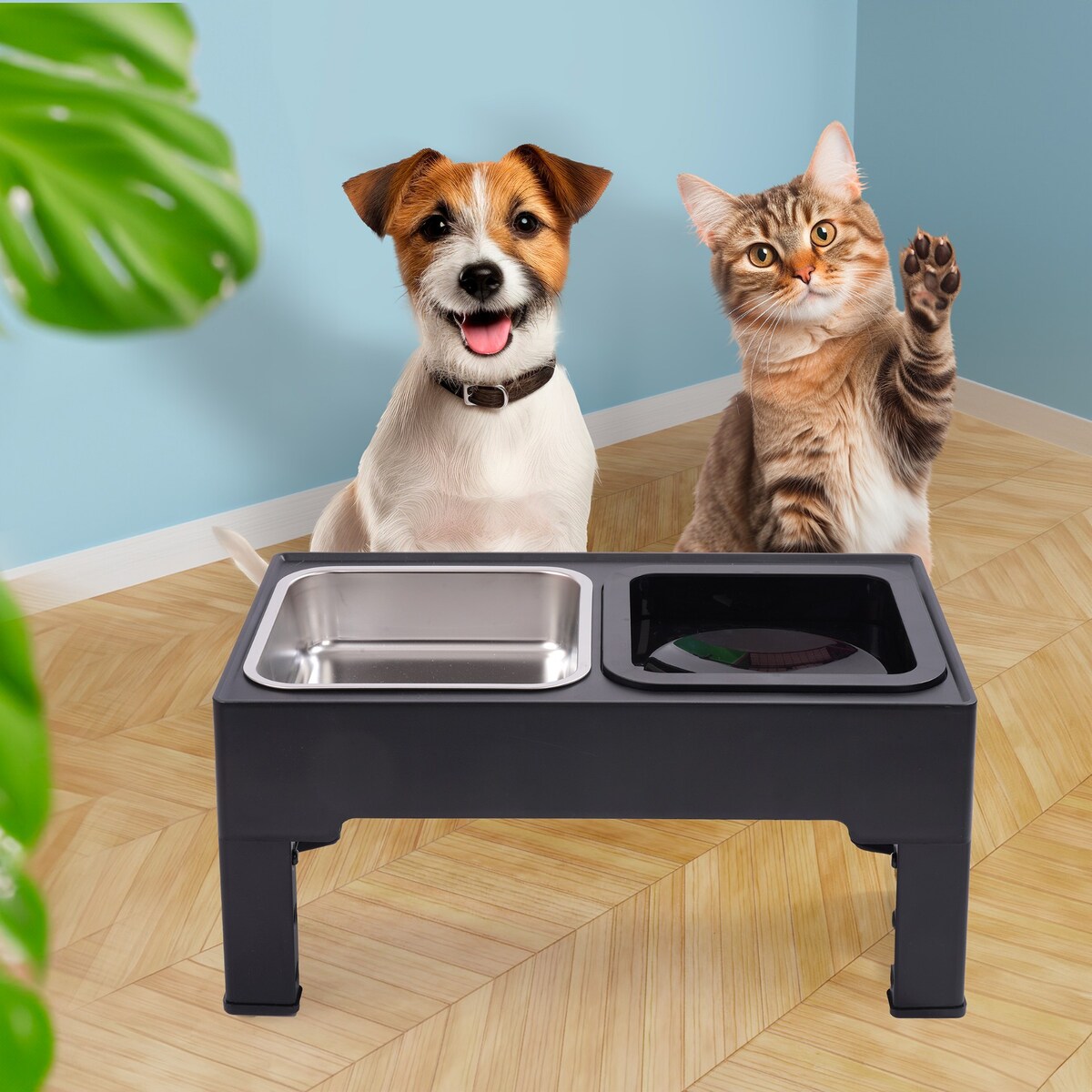 Zestaw 2 Misek Z Regulacją Wysokości Pies Kot Stal Nierdzewna Na Stojaku