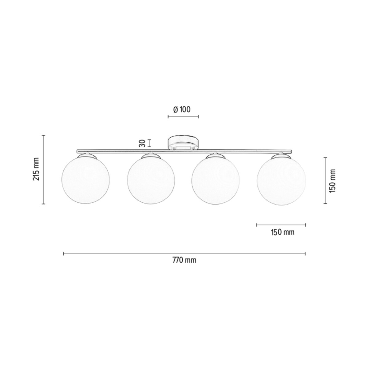 Lampa Sufitowa BRITOP Lighting 4xE14 Max.25W Klasyczne Połączenie Czerni z Białym Szkłem, Polski Producent, 1 szt.