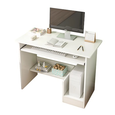 Biurko Komputerowe Białe Nowoczesne Z Szufladą Półkami Młodzieżowe Stolik