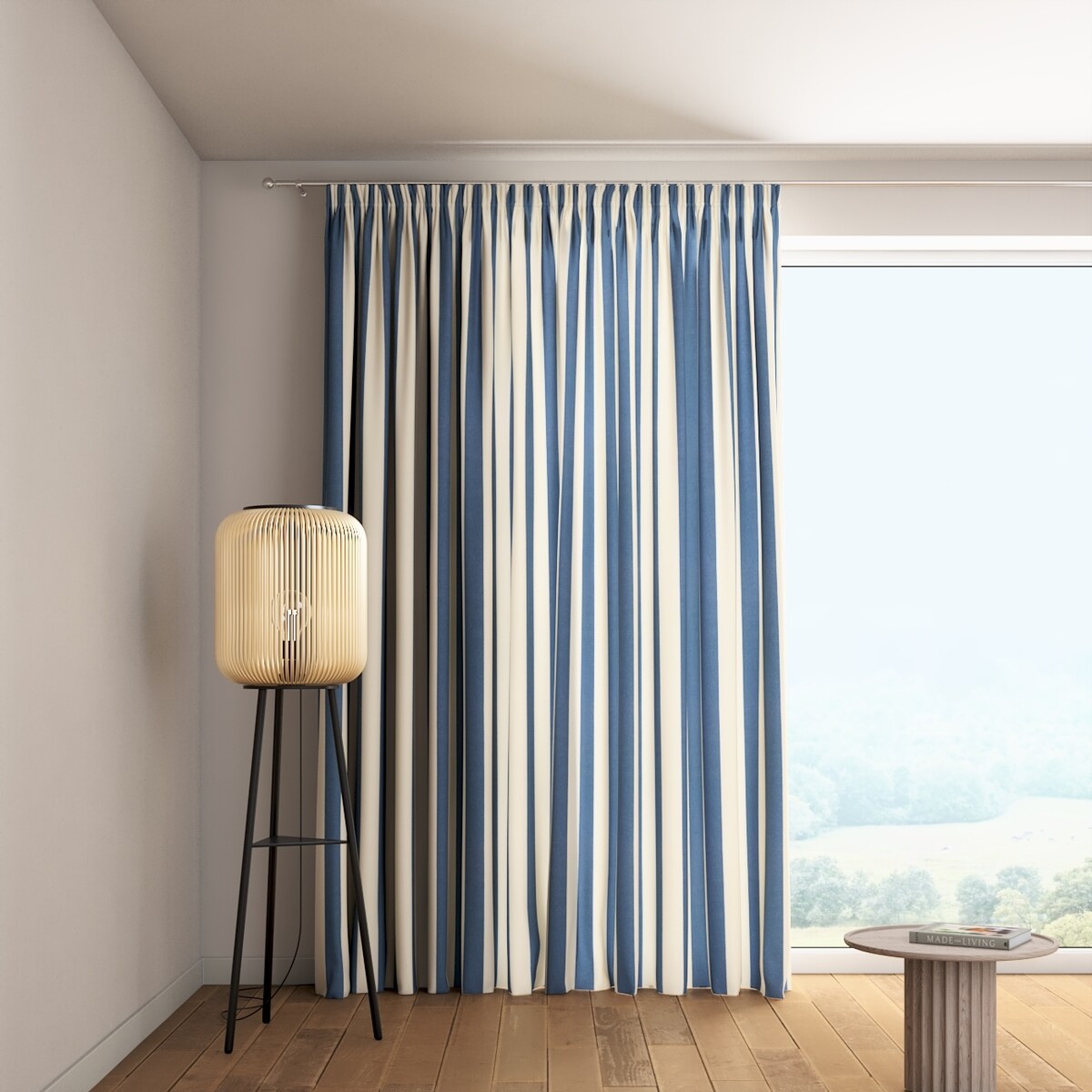 Zasłona na taśmie marszczącej 1 szt. 130x245 niebiesko-białe pionowe pasy (5,5cm)