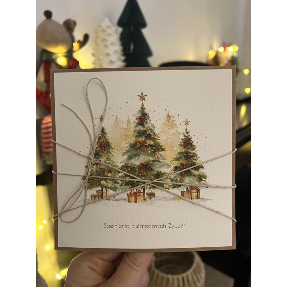 Kartka świąteczna ręcznie robiona na Boże Narodzenie choinka 1