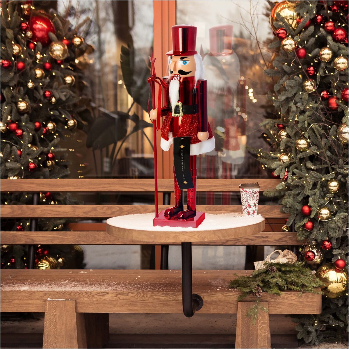 Figurka Dziadek Do Orzechów 60 Cm Boże Narodzenie Czerwony Czapka Płaska