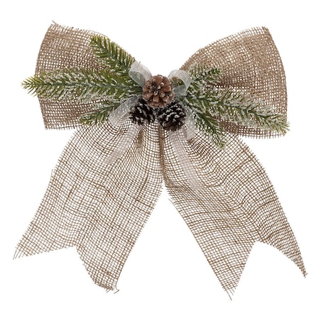 Jutowa kokarda z gałązką i szyszkami, 33 x 38 cm