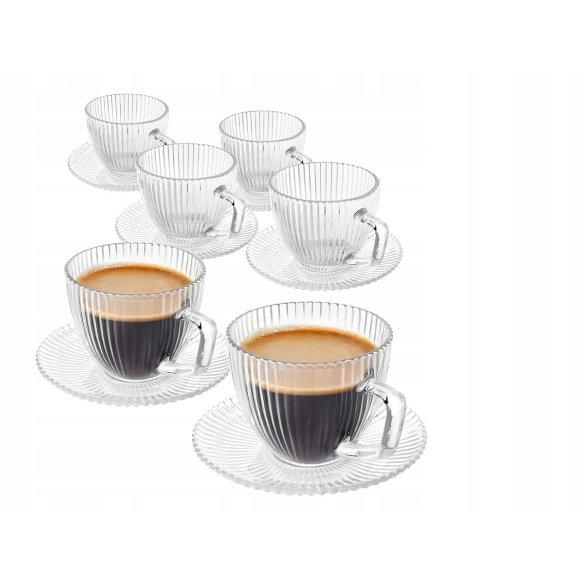 Filiżanki do kawy herbaty ze spodkiem szklane W PRĄŻKI 6x 250ml na prezent