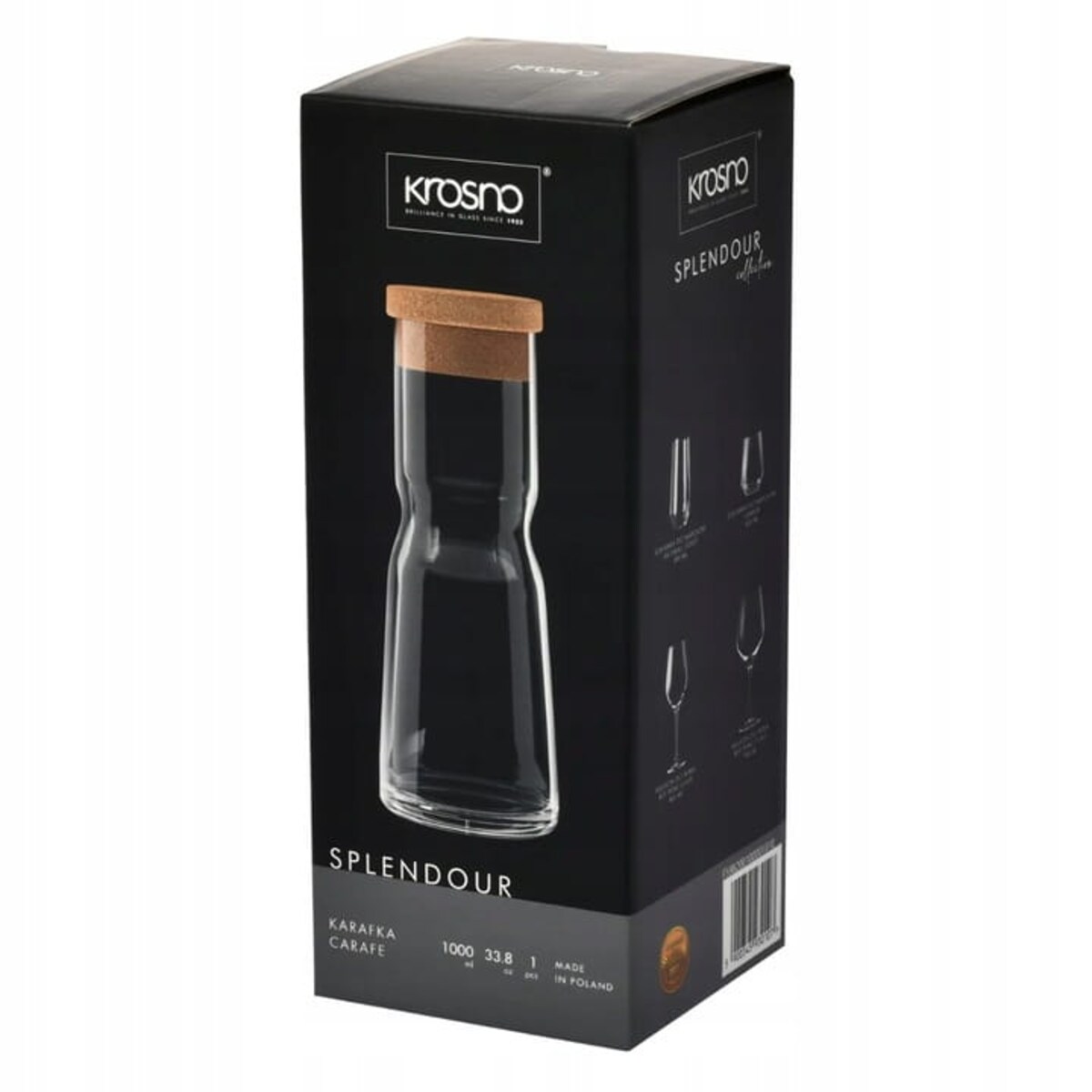 Karafka do Wody Splendour Krosno 1 l Dzbanek Bez Ucha z Naturalnym Korkiem