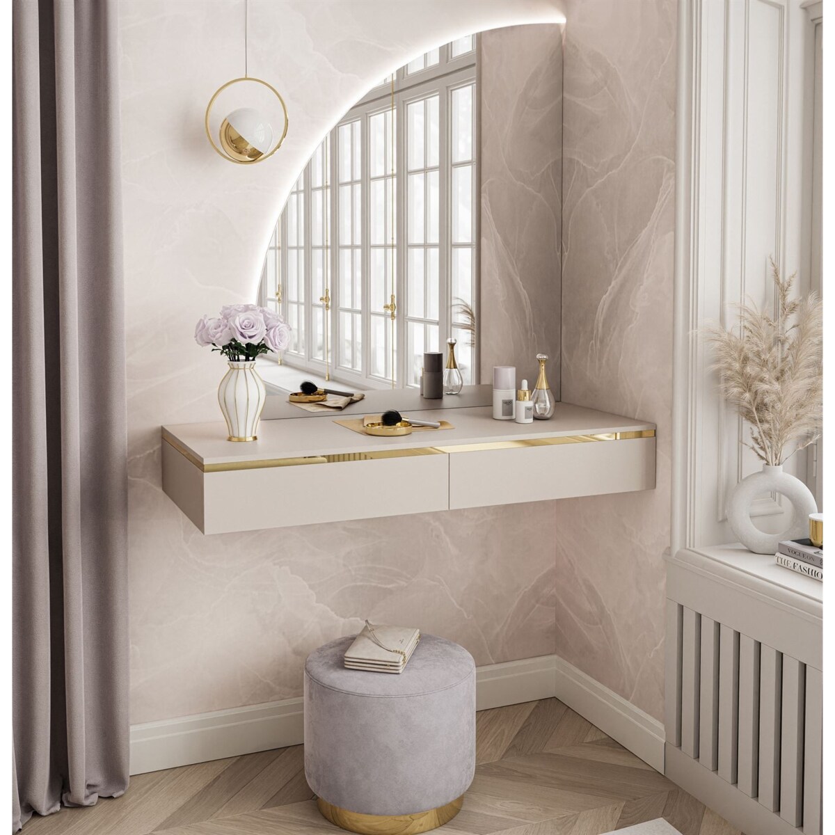 Toaletka AURORA-Q wisząca kaszmir z lustrem lewym