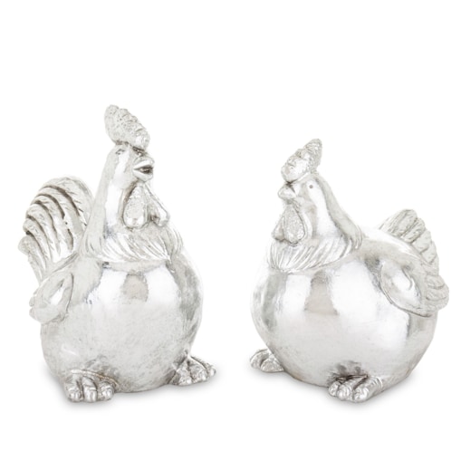 Dekoracja - srebrna para kura i kogut 19,5x12x20 cm COPPIA - II