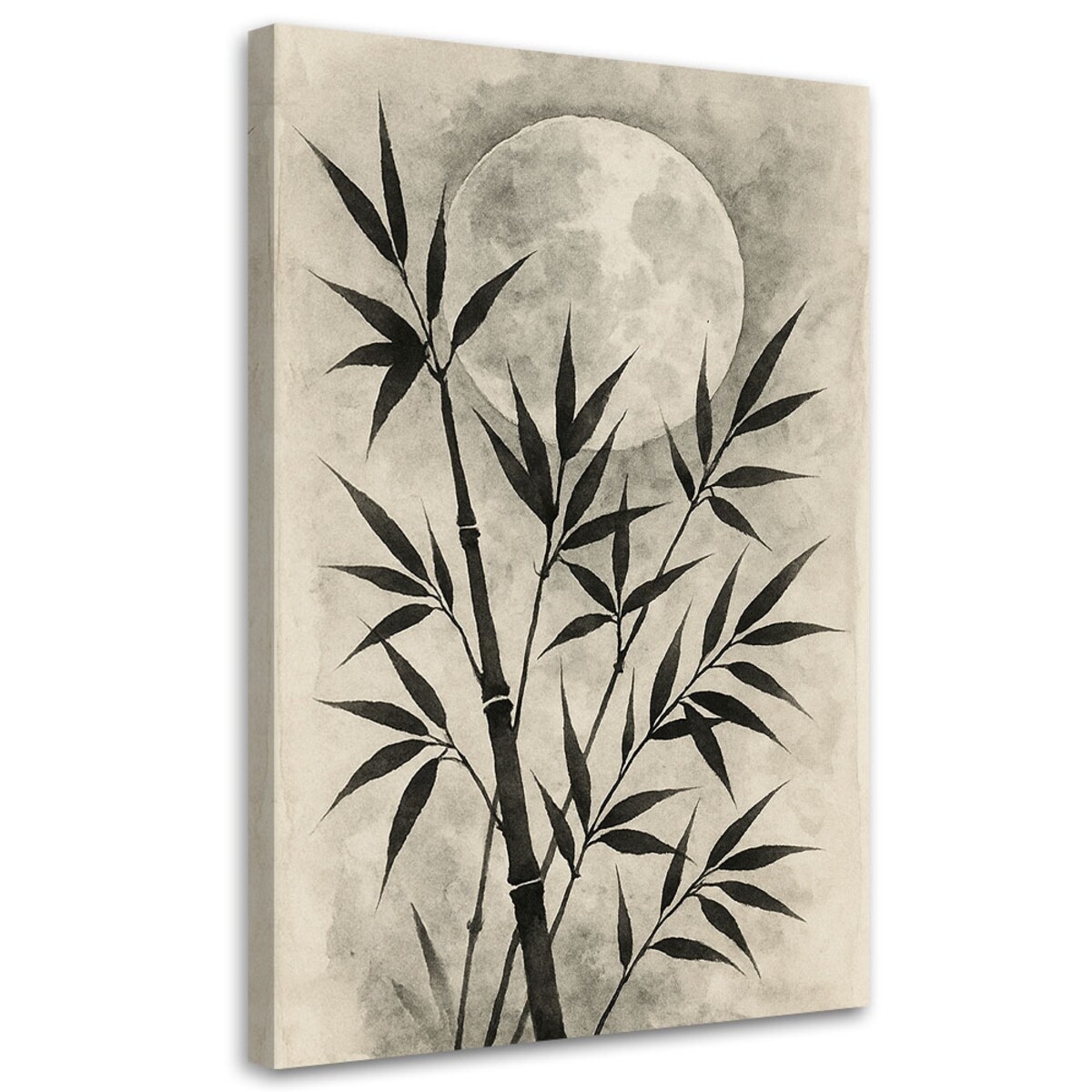 Feeby Obraz do salonu sypialni, Bambus Księżyc Akwarela Sepia Natura 80x120
